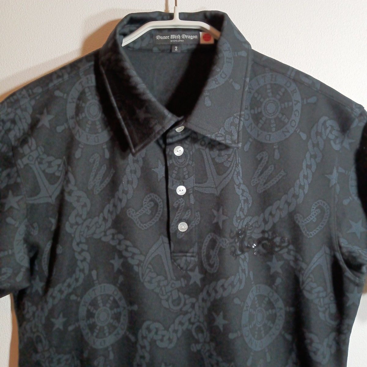 ダンスウィズドラゴン　ポロシャツ　メンズ　ブランド　半袖シャツ　ゴルフウェア　黒 半袖 半袖ポロシャツ ブラック系