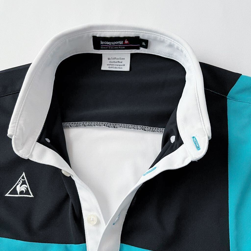 美品 ルコック ゴルフ lecoq sportif GOLF ボタンダウン 吸汗速乾 ポロシャツ 2L (日本XXL) ホワイト ブルー ブラック シャツ 大きいサイズの画像9