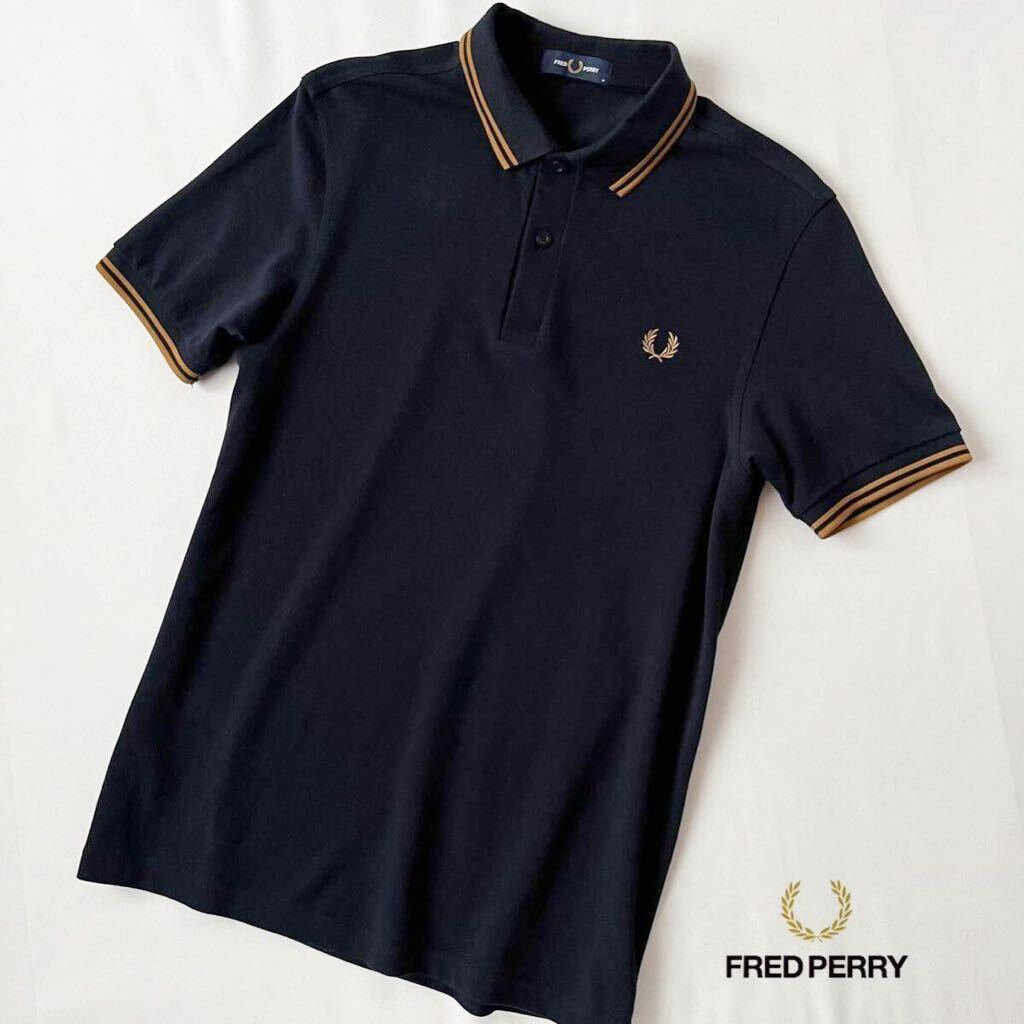 (美品) フレッドペリー FRED PEARLY ポロシャツ M ネイビー ブラウン 半袖シャツ M3600の画像2