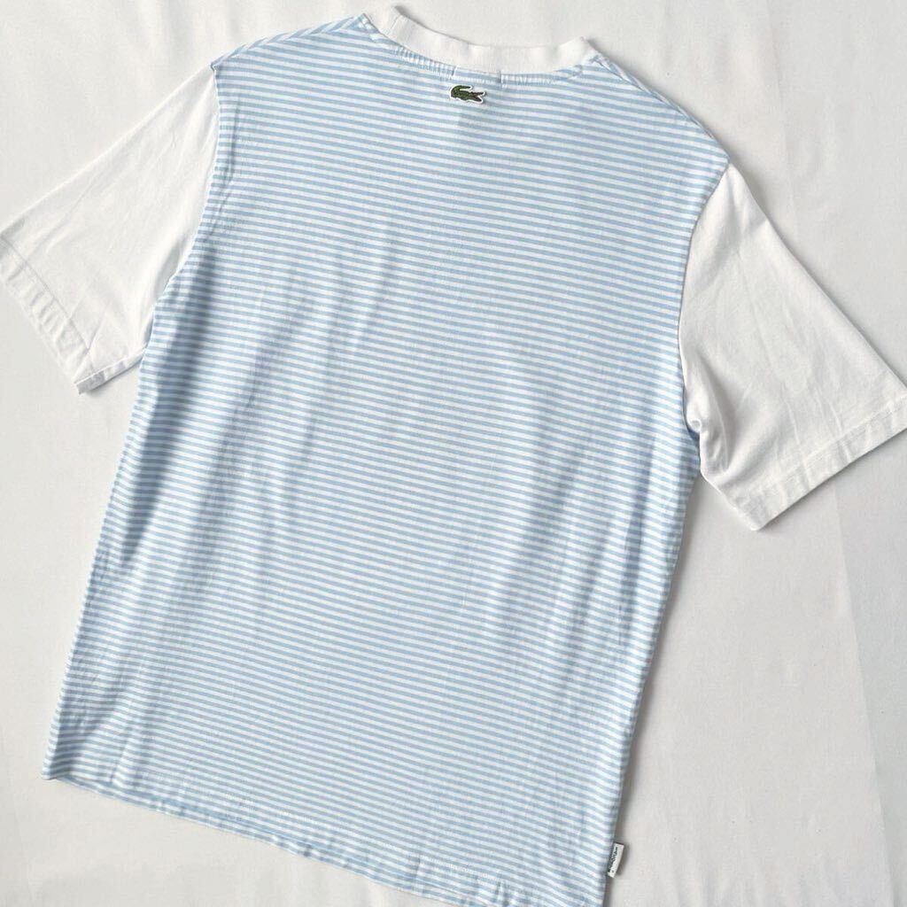 美品 ラコステ ライブ LACOSTE クルーネック ルーズフィット Tシャツ S 170/88A (日本M) ブルー ホワイト ボーダー柄 半袖 ワイドフィット の画像10