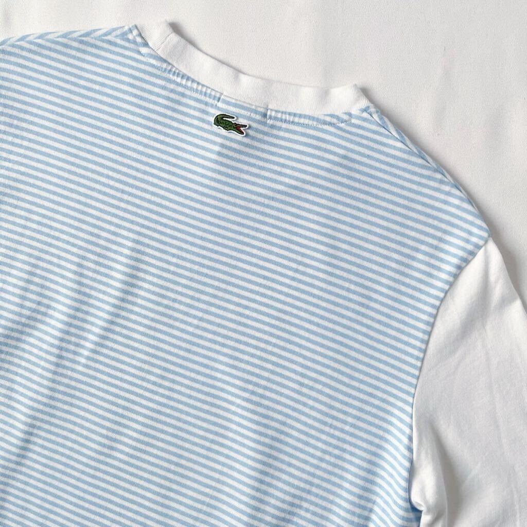 美品 ラコステ ライブ LACOSTE クルーネック ルーズフィット Tシャツ S 170/88A (日本M) ブルー ホワイト ボーダー柄 半袖 ワイドフィット の画像5
