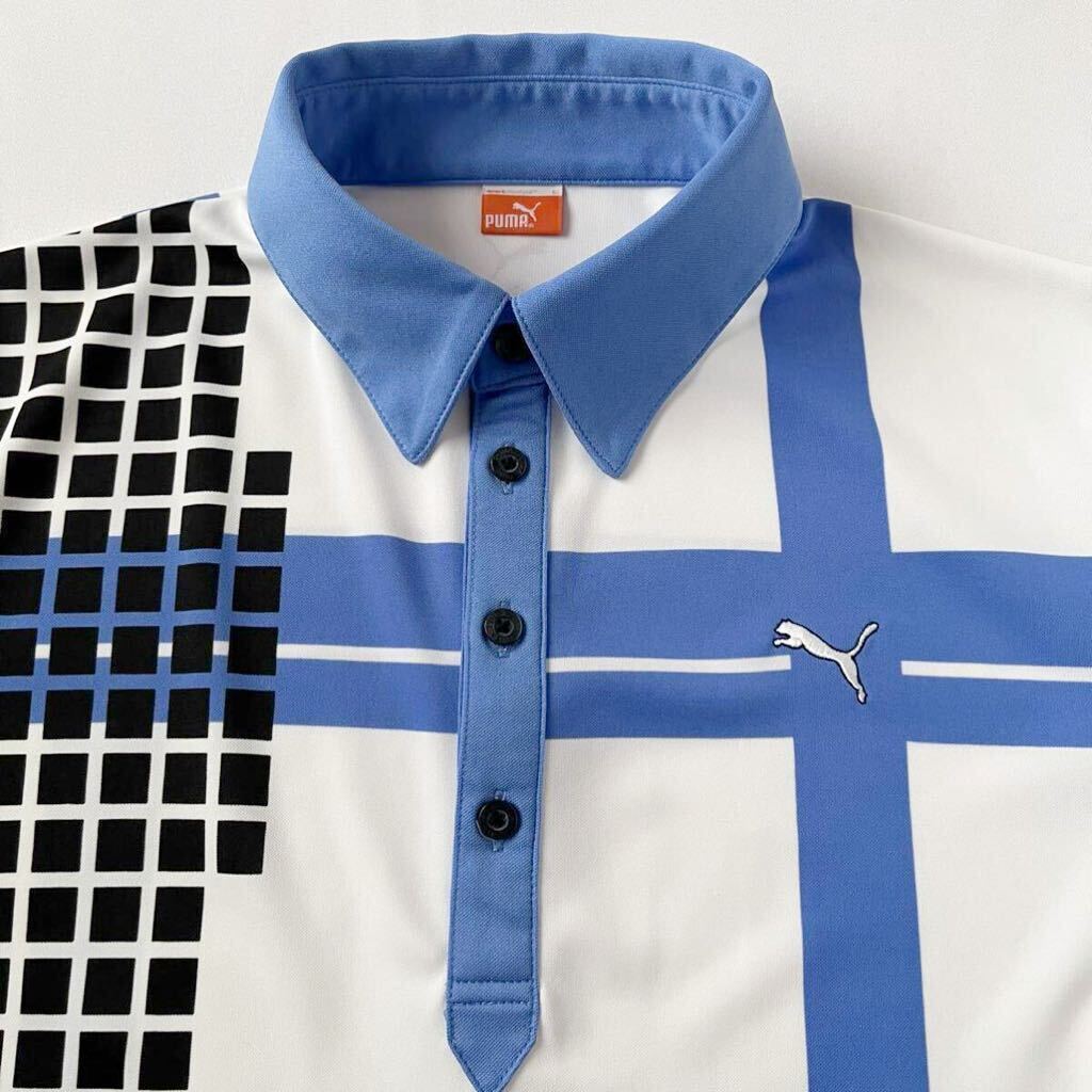 (美品) プーマ PUMA 吸汗速乾 ポロシャツ L ブルー ホワイト ブラック 半袖 ゴルフ シャツ の画像10