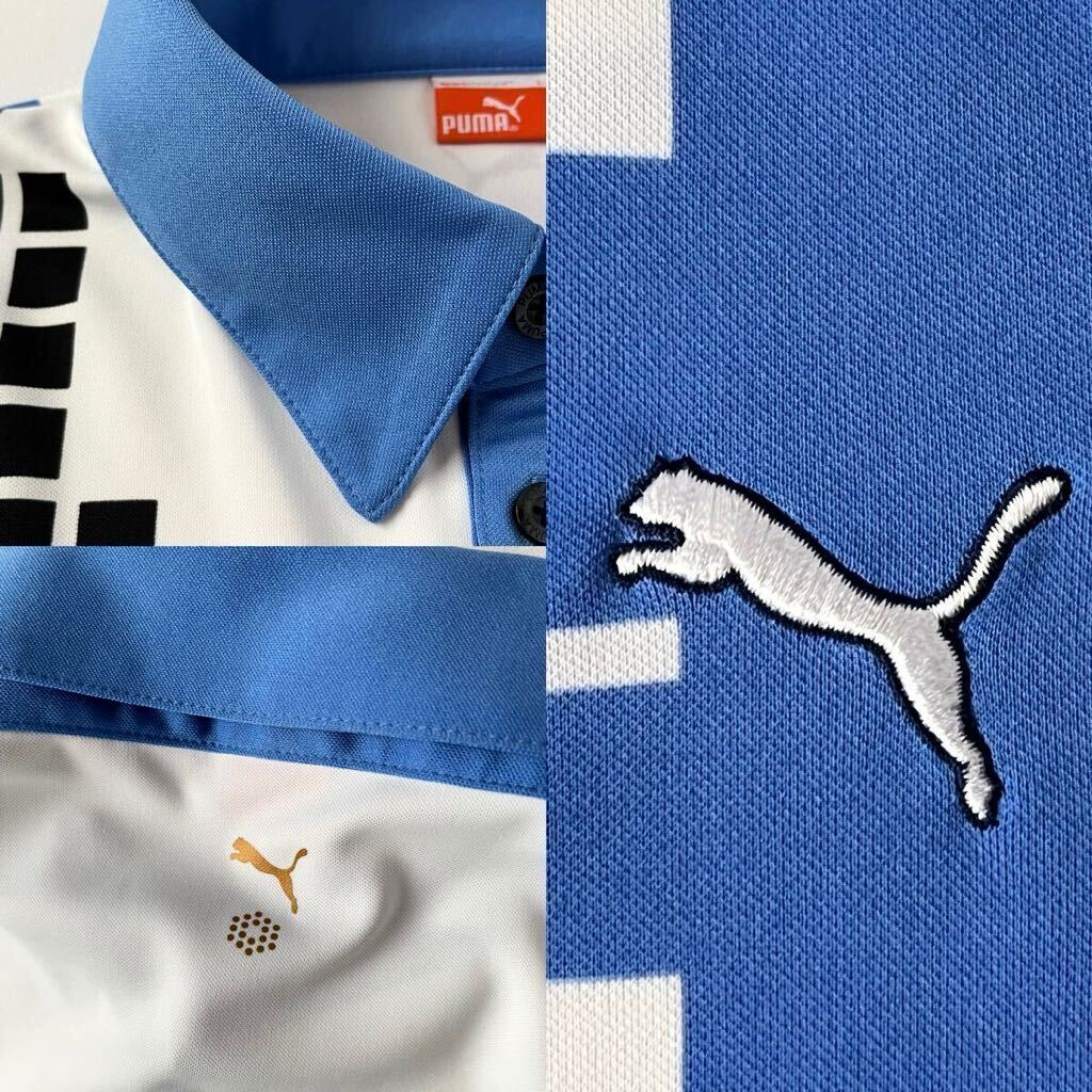 (美品) プーマ PUMA 吸汗速乾 ポロシャツ L ブルー ホワイト ブラック 半袖 ゴルフ シャツ の画像7