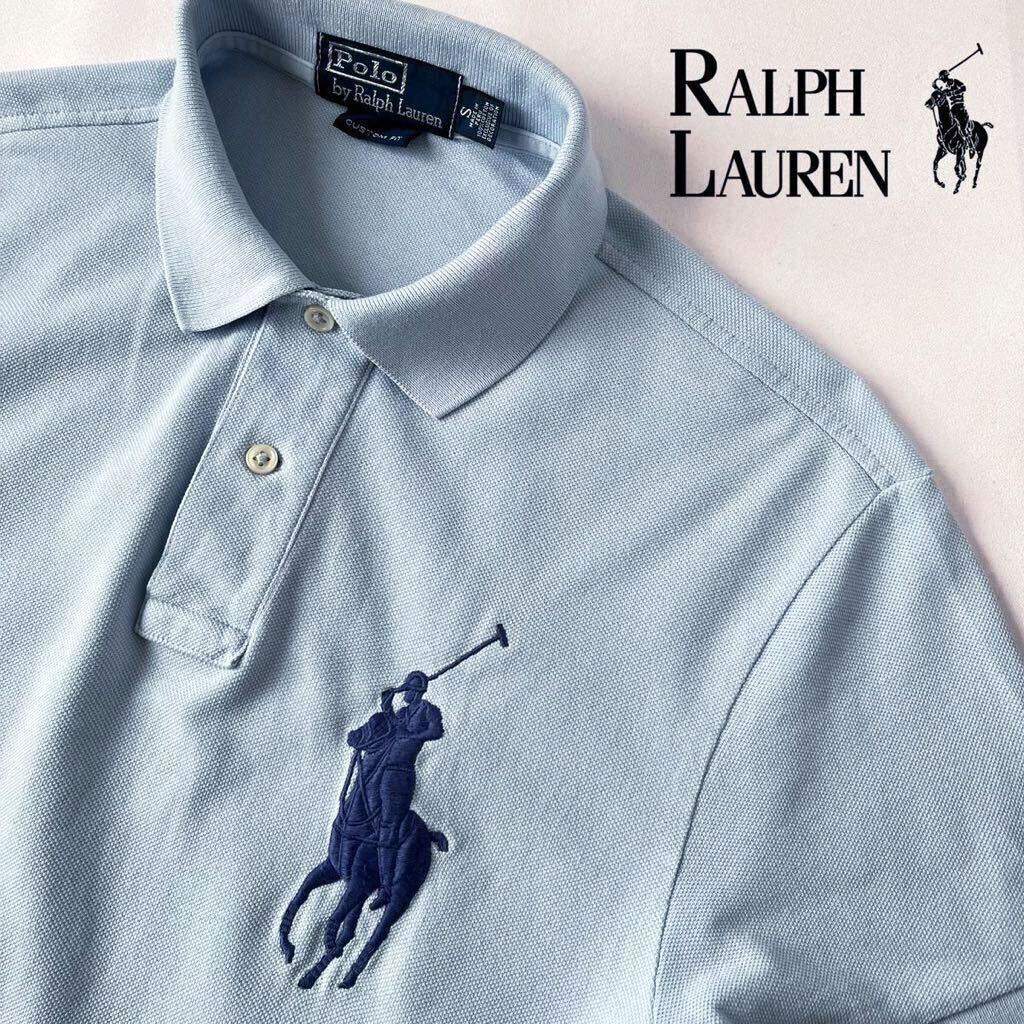  Ralph Lauren RALPH LAUREN большой po колено рубашка-поло S ( Япония M) голубой темно-синий Bick po колено рубашка с коротким рукавом 