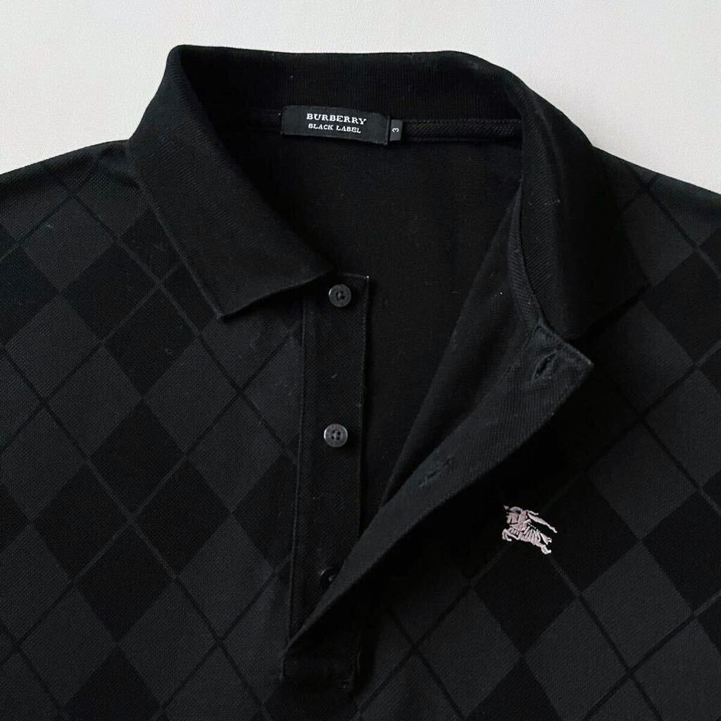 (美品) バーバリー ブラックレーベル BUBERRY BLACK LABEL 半袖 ポロシャツ 3 (L) ブラック アーガイル シャツ _画像8