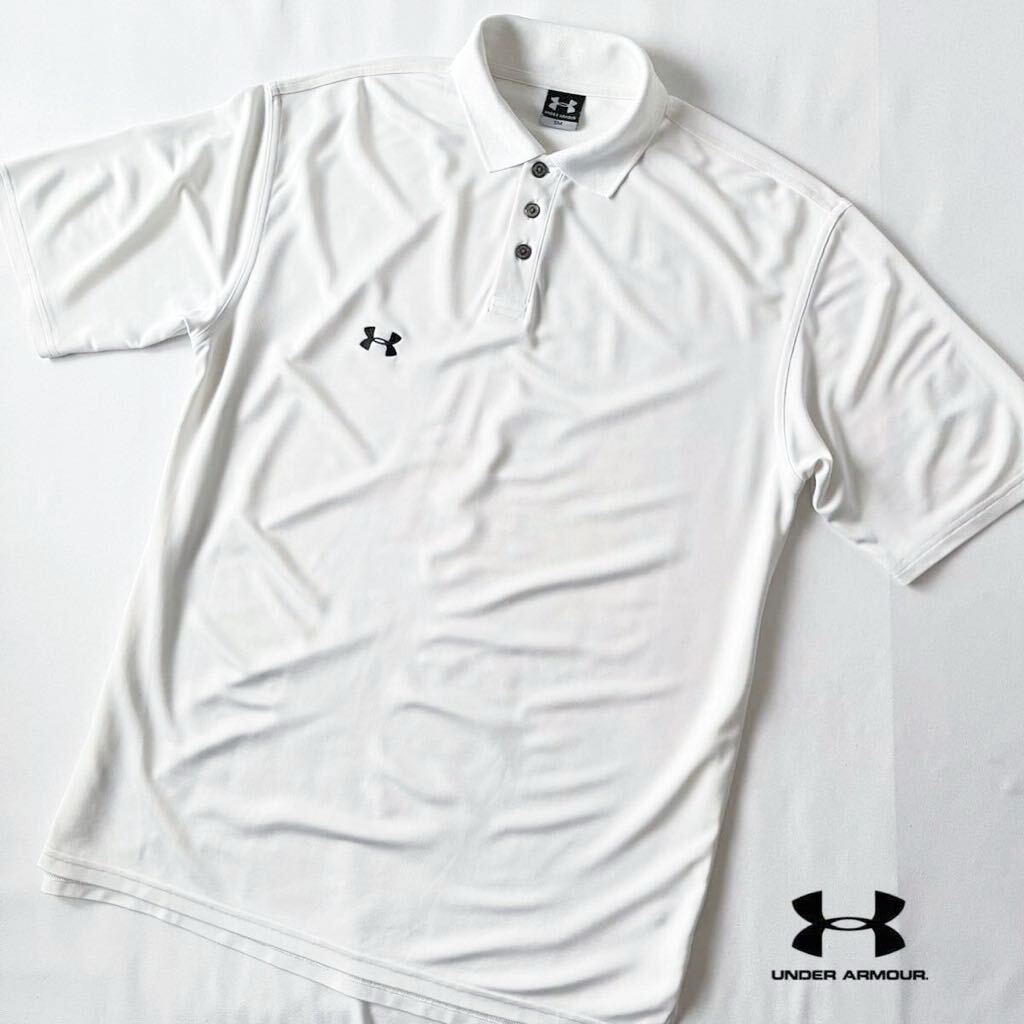 アンダーアーマー UNDER ARMOUR 吸汗速乾 ストレッチ ポロシャツ US SM (日本L) ホワイト ブラック 半袖 シャツ の画像2