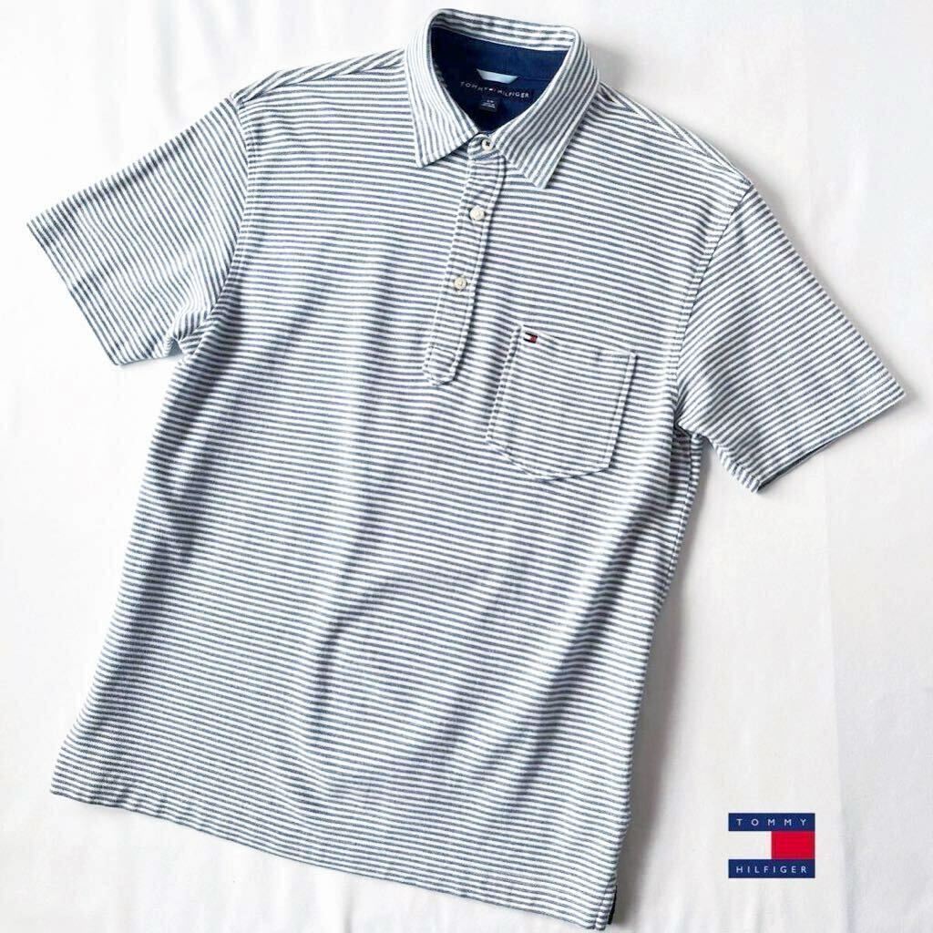 トミーヒルフィガー TOMMY HILFIGER 半袖 鹿の子 シャツ S/P (日本M) ネイビー ホワイト ボーダー ポロシャツ ビスポロ