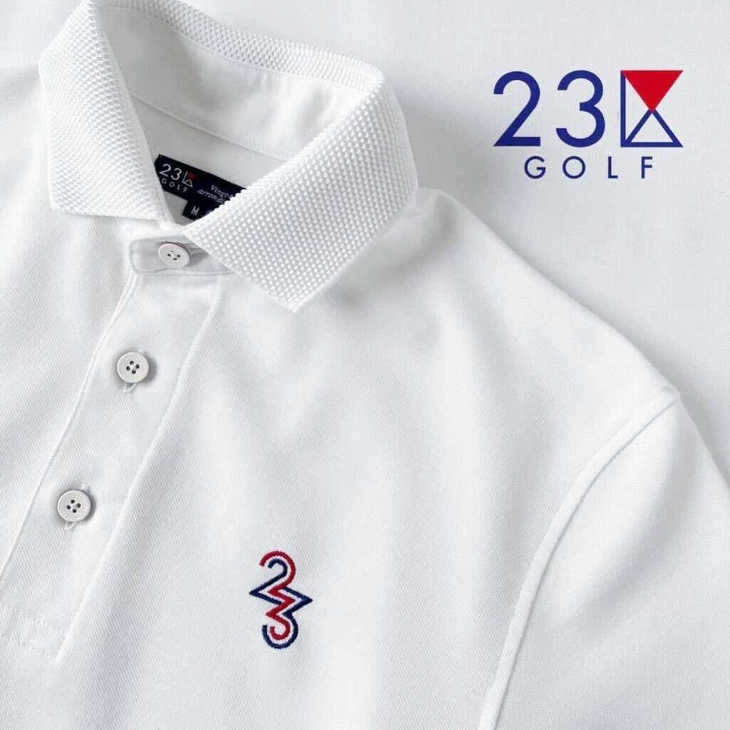23区 GOLF 23区ゴルフ 吸汗速乾 ポロシャツ M ホワイト 白 半袖 ゴルフシャツ 