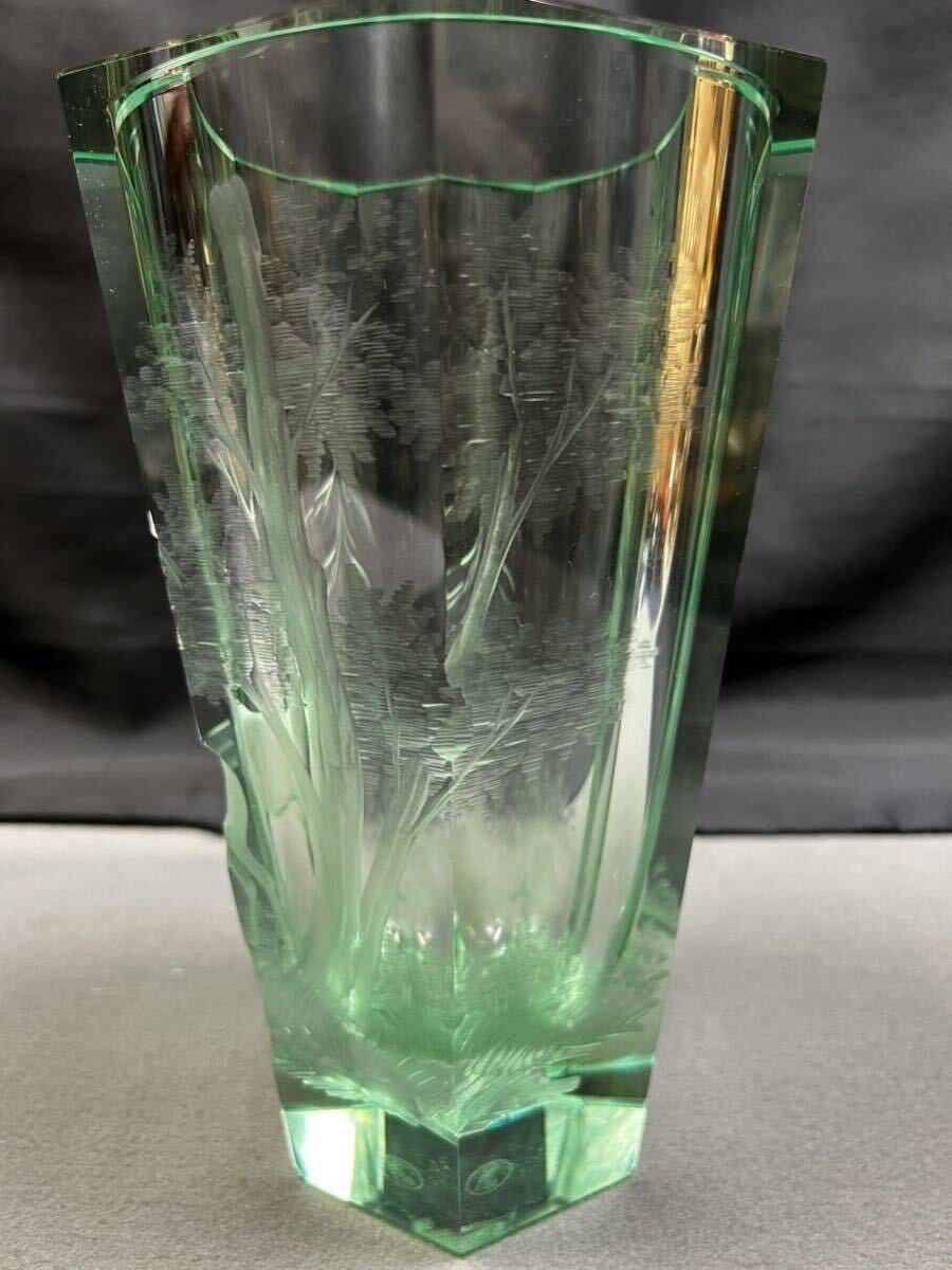 本物保証 モーゼル MOSER 花瓶 フラワーベース クリスタルガラス クリスタル 鹿デザイン 花器 六角鹿文花瓶 モーゼル刻印 花入れ の画像3
