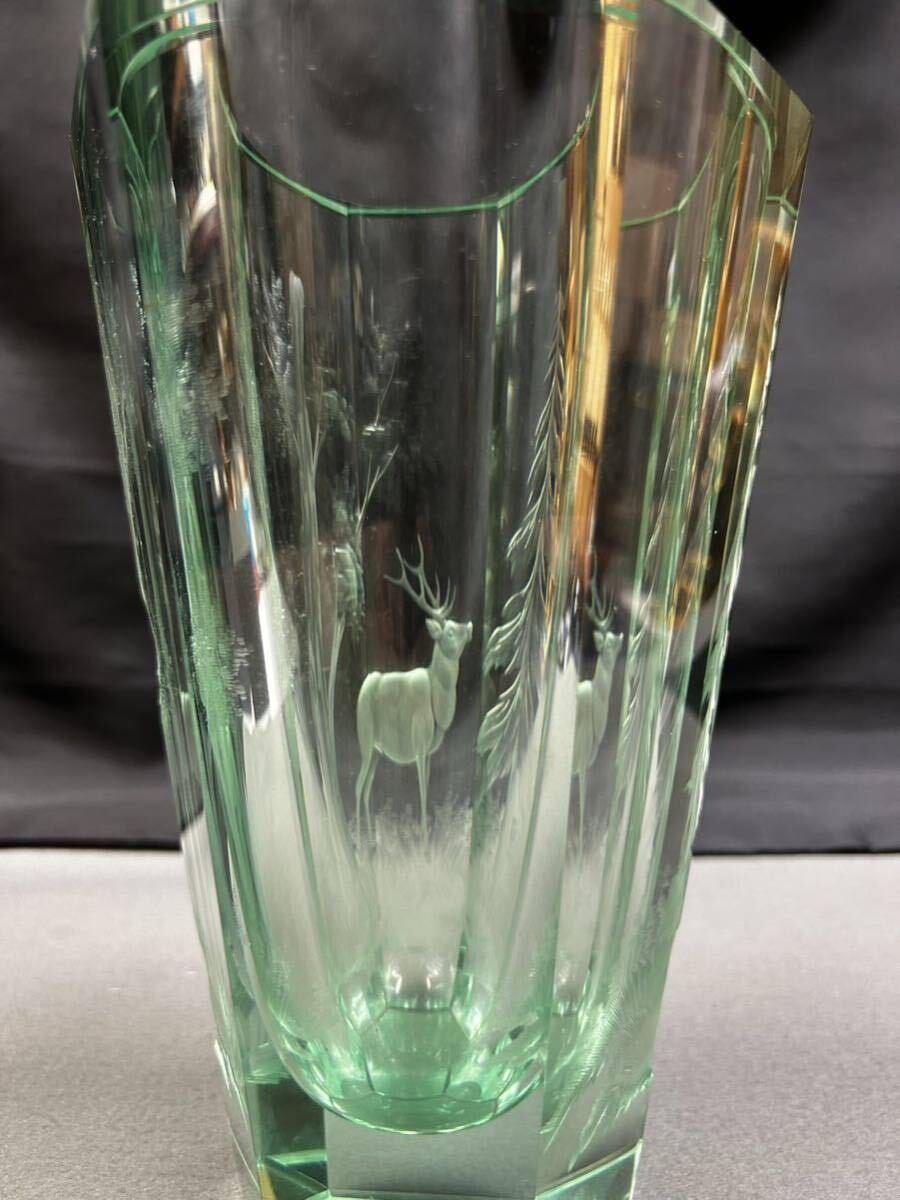 本物保証 モーゼル MOSER 花瓶 フラワーベース クリスタルガラス クリスタル 鹿デザイン 花器 六角鹿文花瓶 モーゼル刻印 花入れ の画像6