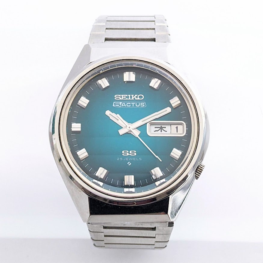 【18718】SEIKO 5 セイコー ファイブ ACTUS アクタス SS 6106-7690 自動巻き デイデイト 25石 3針 青文字盤 ブルー シルバーカラー 稼働品の画像3