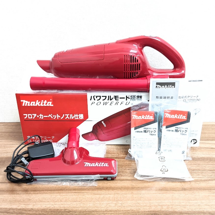 【18774】★未使用★ Makita マキタ 充電式 コードレスクリーナー 掃除機 CL105DWNR CL105D(N) 紙パック レッド 赤 ピンク 家電 パワフルの画像1