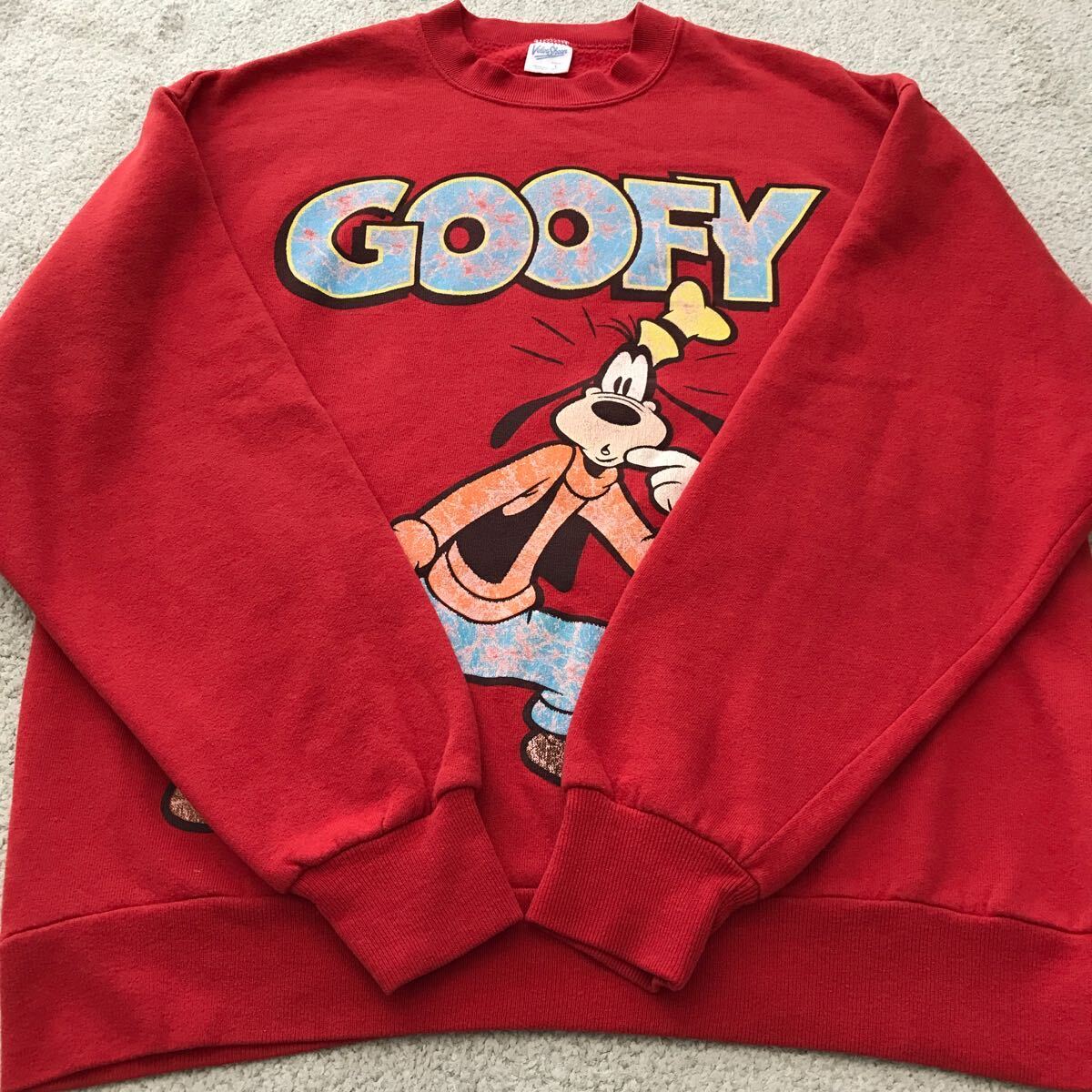 80's USA製 Disney ディズニー GOOFY グーフィー スウェット Velva Sheen ビンテージ SWEAT LARGE ベルバシーン 80年代 90s 赤_画像7