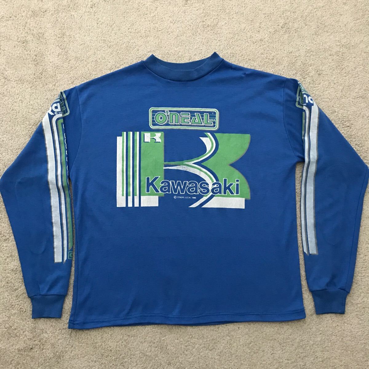 80's USA製 KAWASAKI O'NEAL カワサキ オニール RACING ロングスリーブ Tシャツ ロンT ビンテージ バイク 長袖Tシャツ 80年代 MADE IN USAの画像1