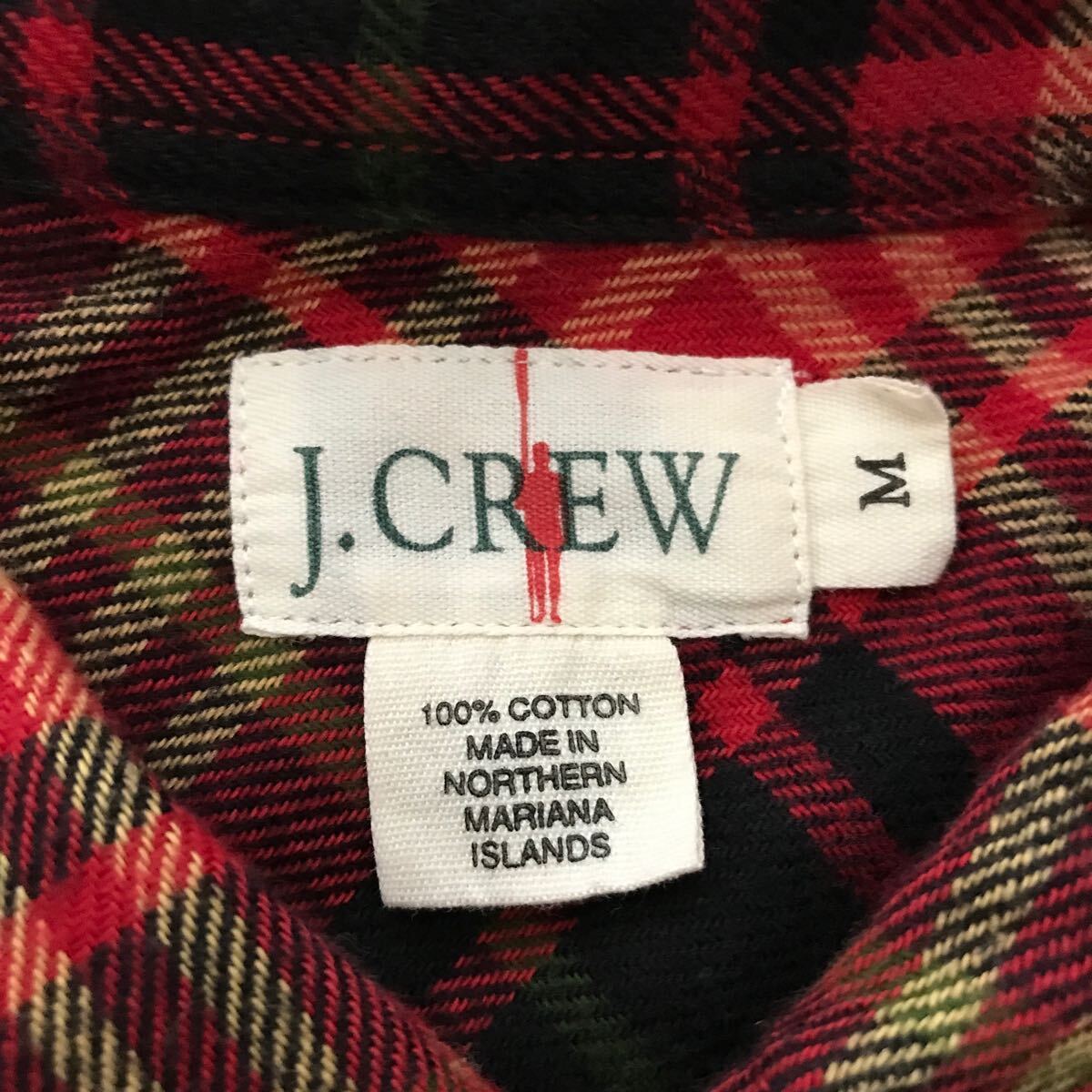 90s デッドストック 新品 J.CREW ジェイクルー 巨人タグ 長袖 フランネル シャツ M 赤黒系 織柄 ビンテージ OLD ネルシャツ 90年代 Jクルー_画像4