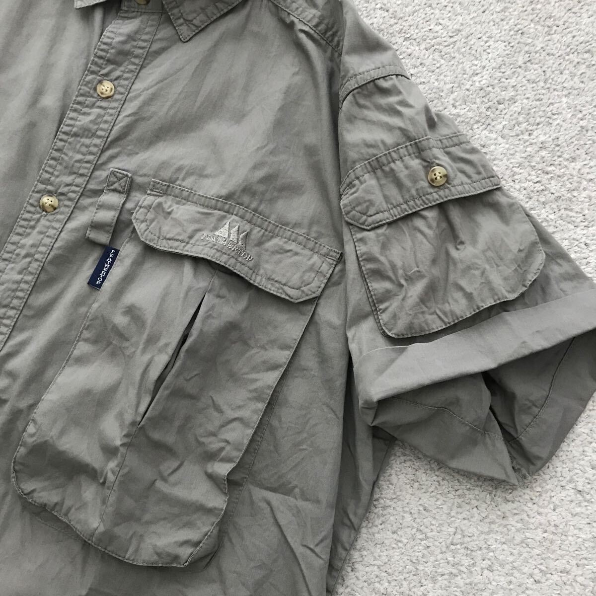 90's FEATHERTOP フェザートップ 半袖 フィッシング シャツ SMALL カーキグレー S/S FISHING SHIRT ビンテージ 釣り アウトドア /LLBEANの画像2