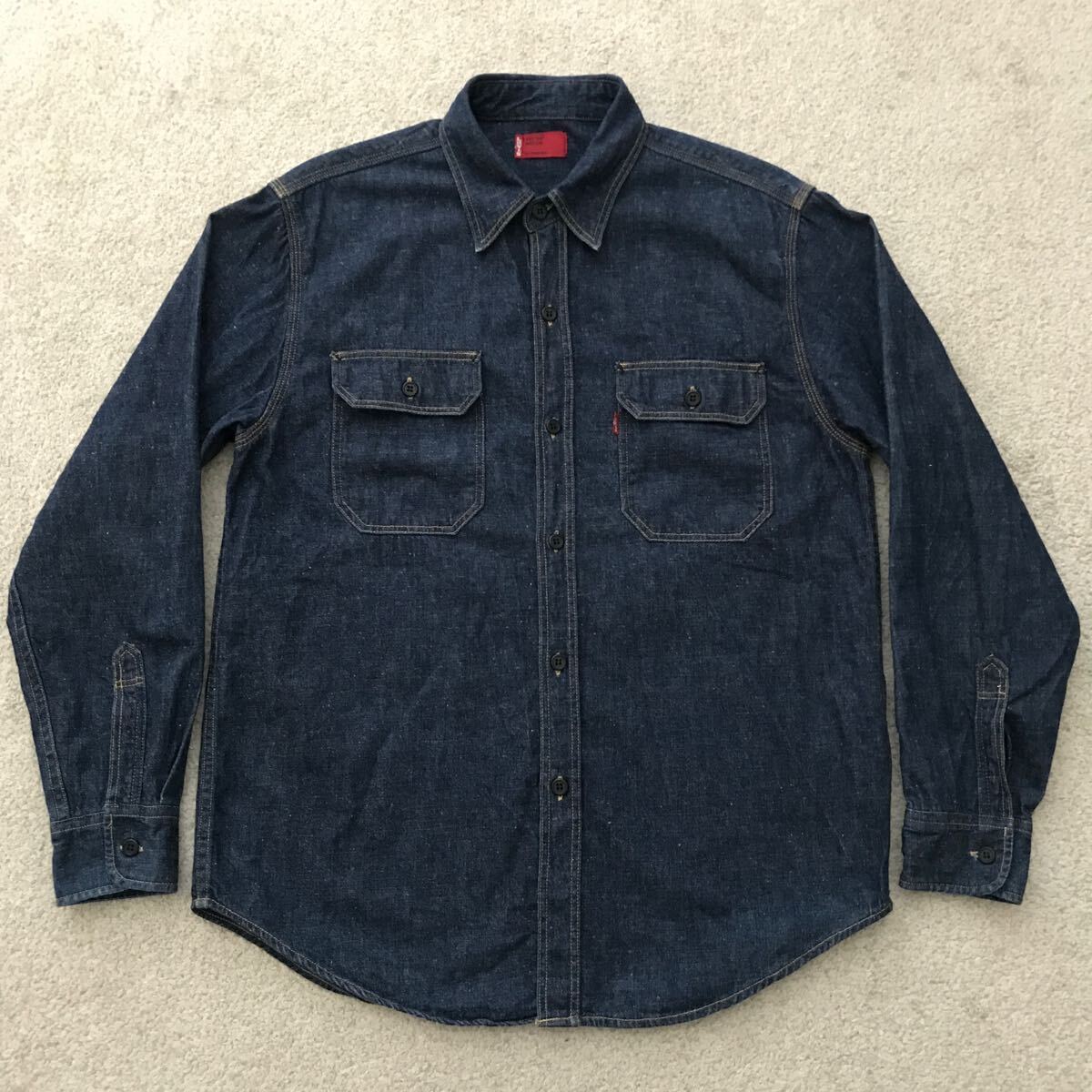 01年製 濃紺 美品 Levi's リーバイス 60503-5001 RED TAB デニム ワーク シャツ レッドタブ 長袖シャツ インディゴ MEDIUM 2001年の画像1