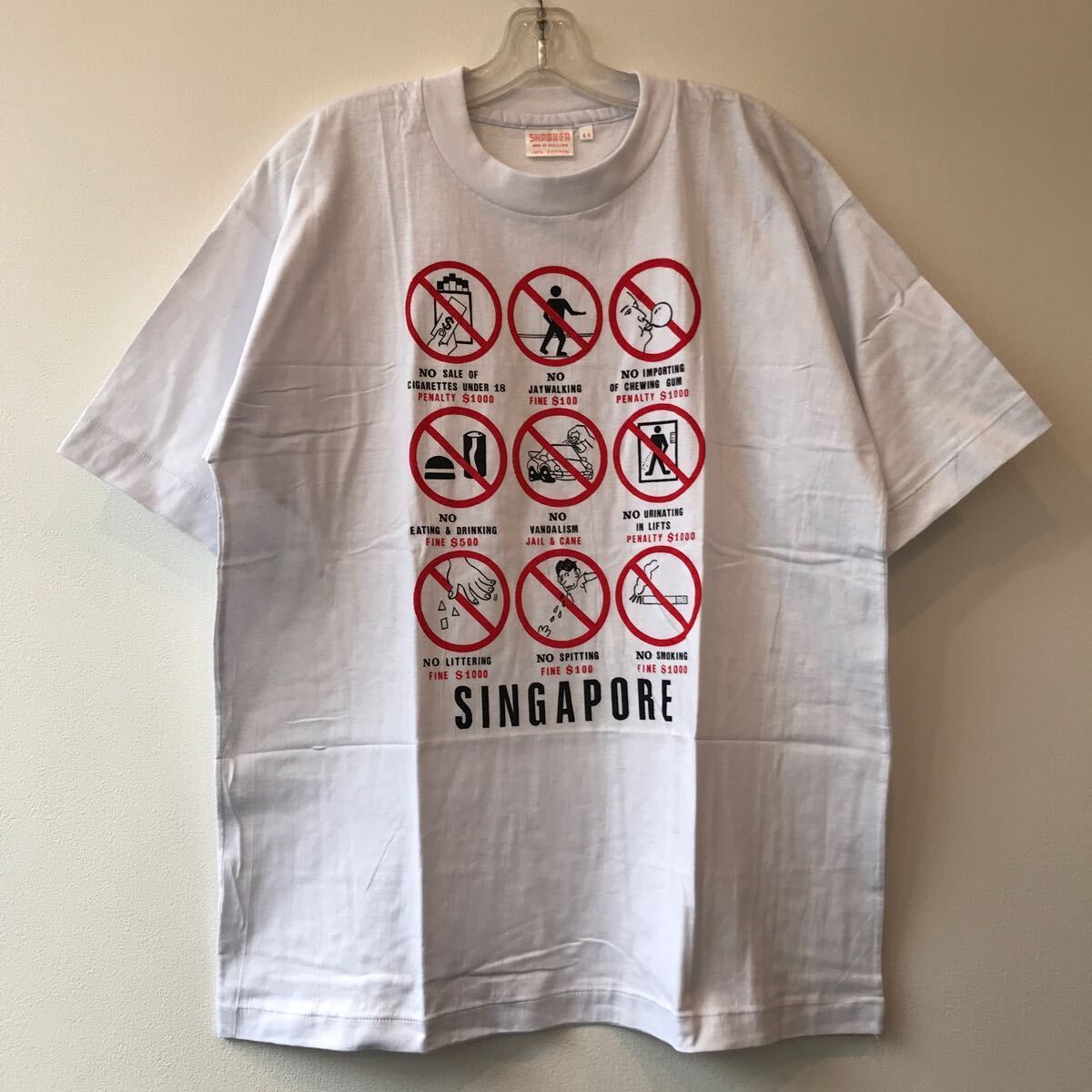 90s デッドストック SHABBR SINGAPORE シンガポール スーベニア 禁止 Tシャツ 46 (XL) ビンテージ 土産T 禁止事項 罰金 90年代 80s VINTAGE_画像1
