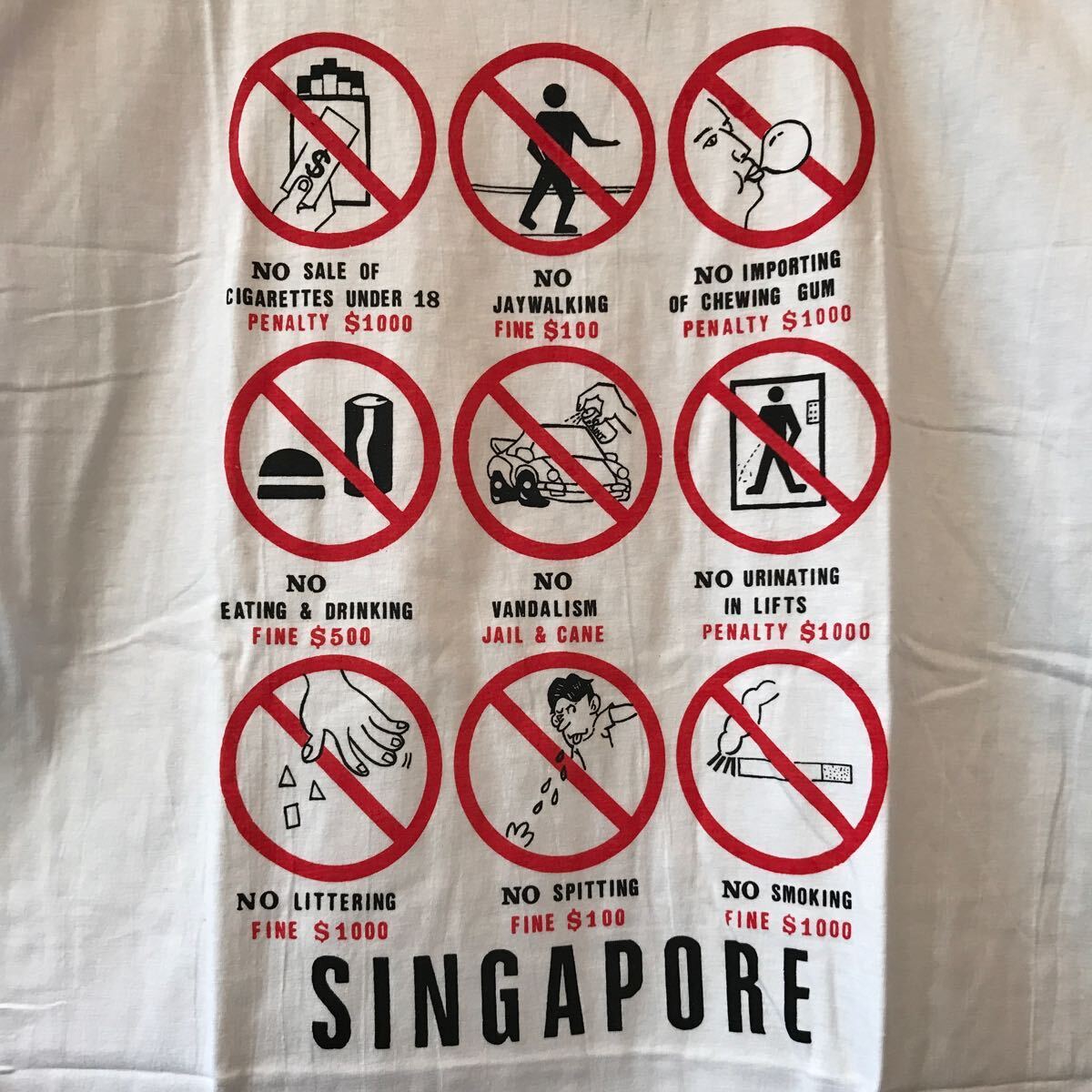 90s デッドストック SHABBR SINGAPORE シンガポール スーベニア 禁止 Tシャツ 46 (XL) ビンテージ 土産T 禁止事項 罰金 90年代 80s VINTAGE_画像2