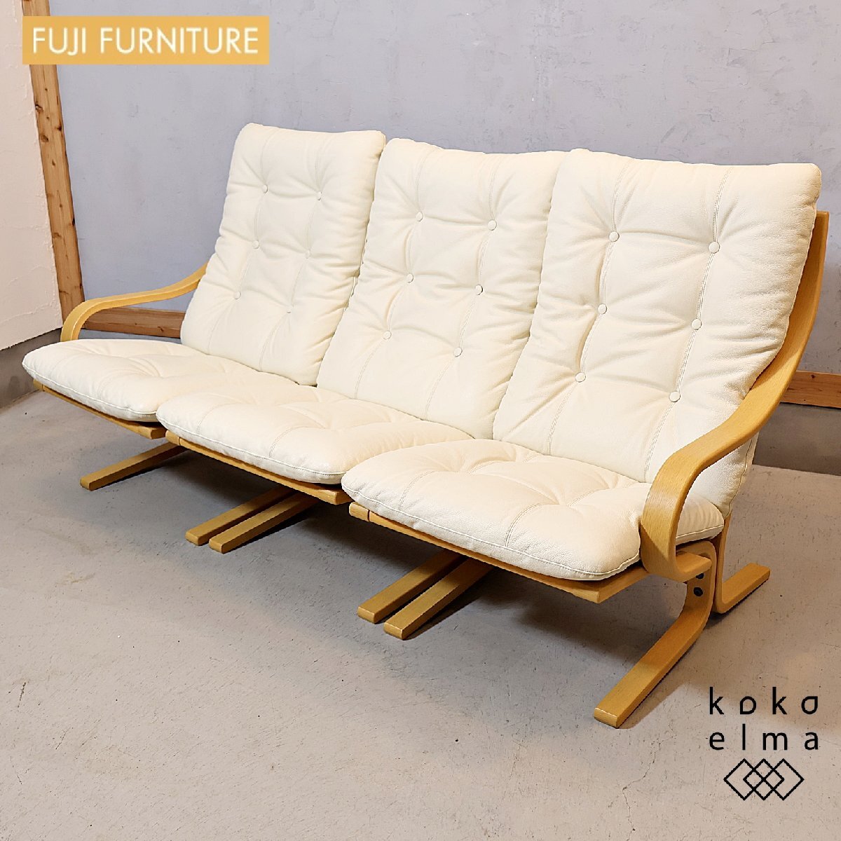 FUJI FURNITURE..fani Cheer Agioa- geo натуральная кожа дуб материал 3P диван 3 местный . диван искривление дерево мир современный кожа retro Северная Европа стиль ED141