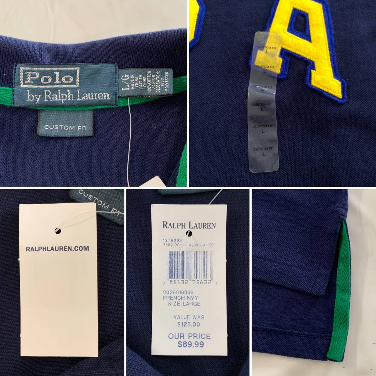 ☆未使用品 Polo by Ralph Lauren ポロ ラルフローレン 90s Vintage 半袖ポロシャツ ネイビー サイズL 古着【レターパックプラス郵送可】G_画像10