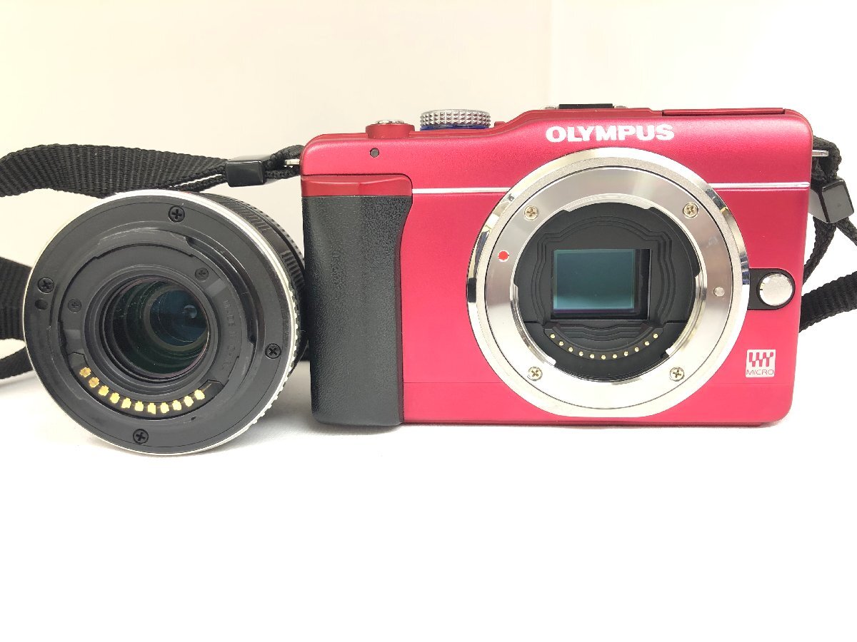送料無料 1円～ 動作確認済み 美品 OLYMPUS オリンパス カメラ E-PL1S ミラーレス 一眼レフ レッド レンズ 14-42mm 1:3.5-5.6の画像10