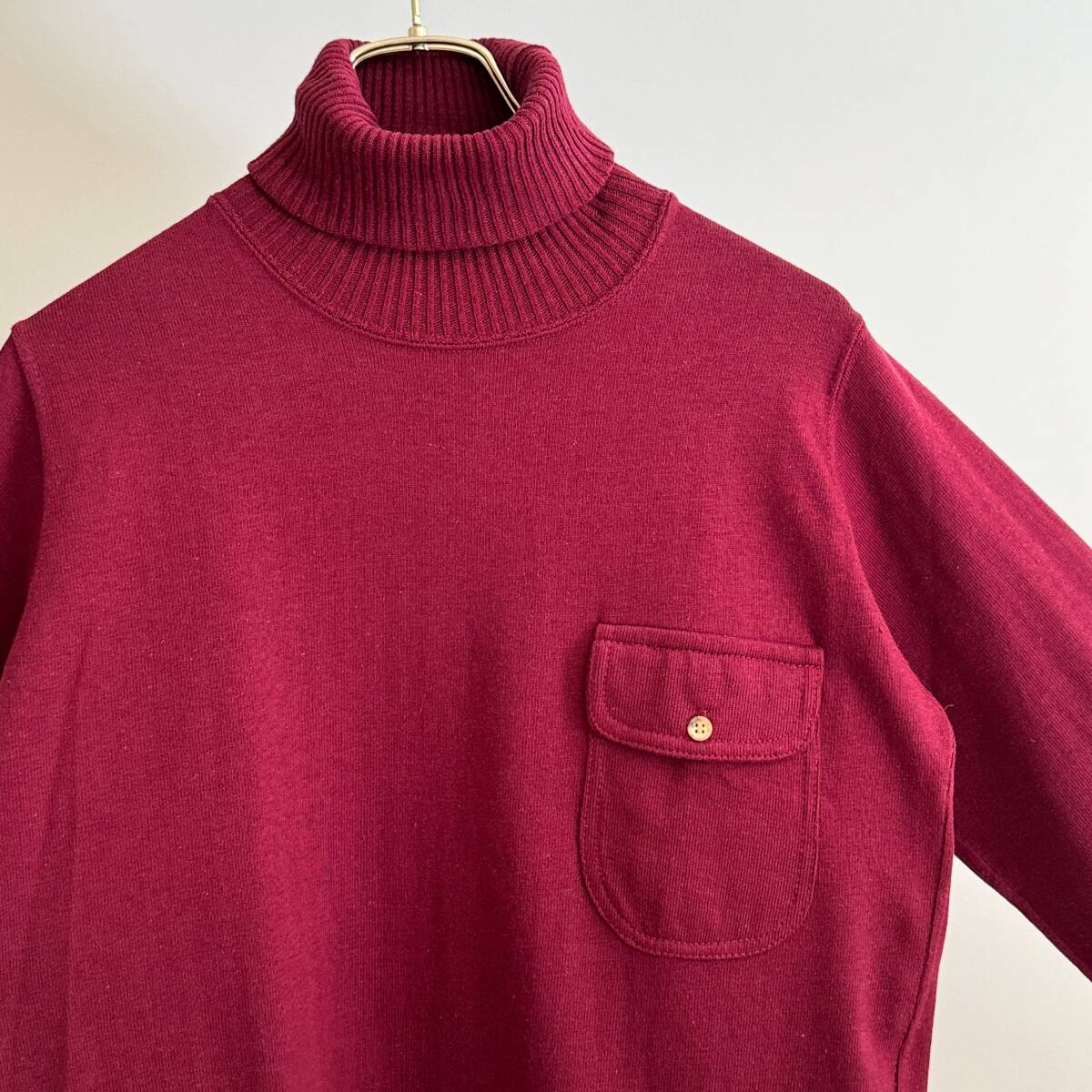 希少《 Mint Condition / 大文字タグ / Large 》70s80s 極上品【 Ralph Lauren タートル ポケット コットン ボルドー ニット ビンテージ 】_画像1