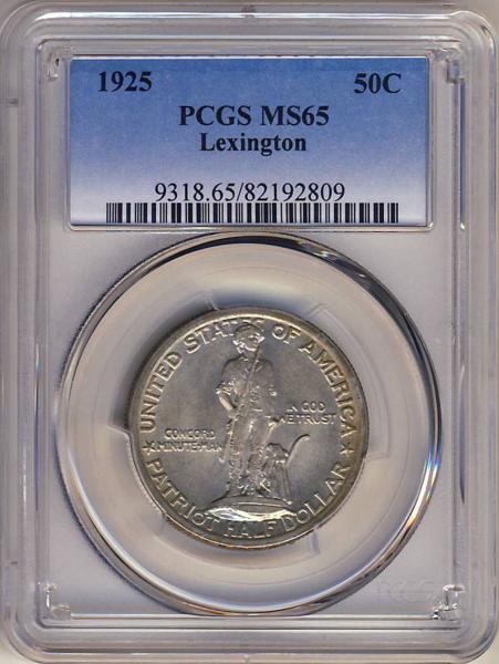 ●アメリカ 1925 PCGS MS65 レキシントン記念 50セント銀貨_画像1