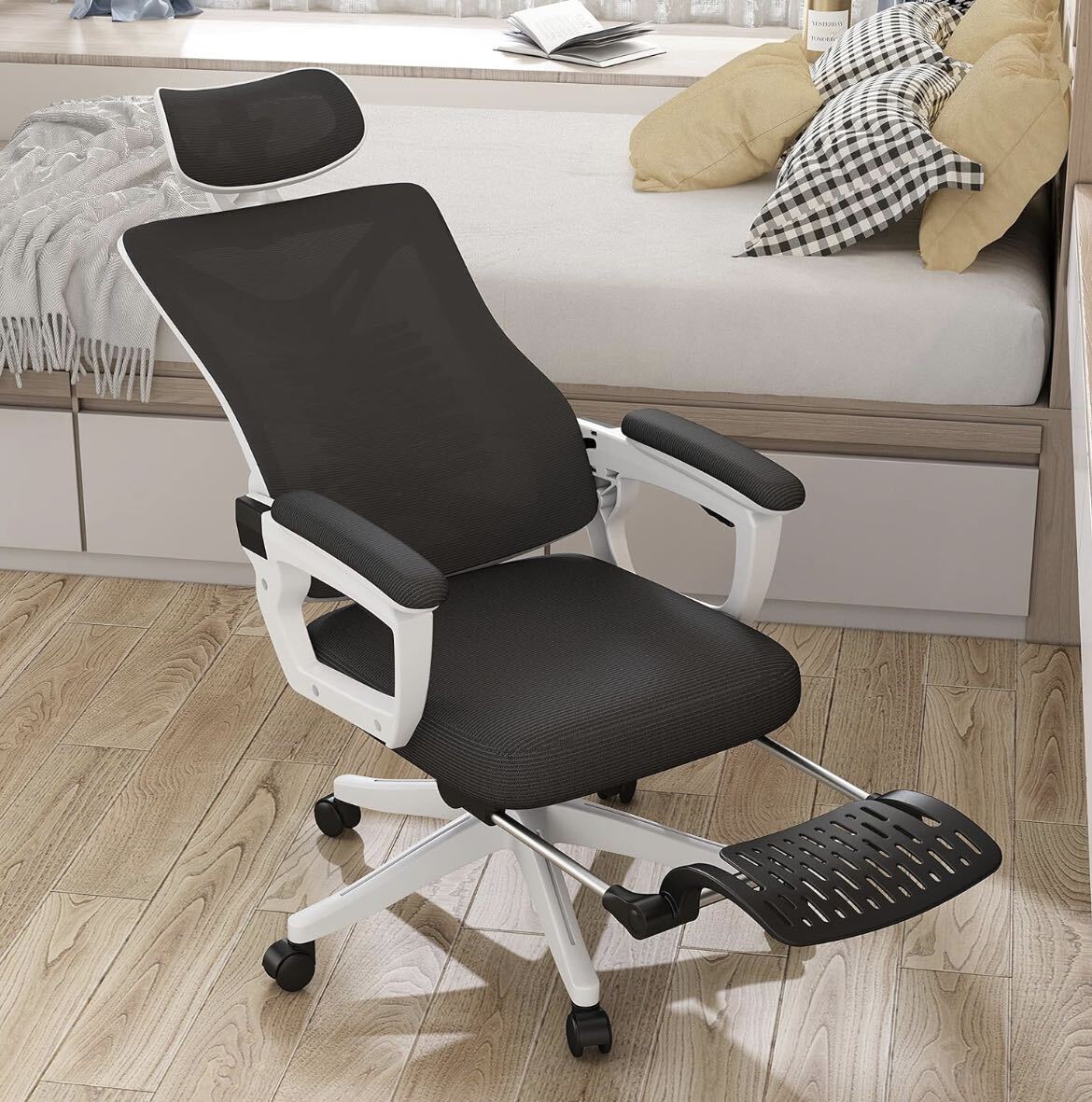 オフィスチェア 椅子 テレワーク 疲れない デスクチェア ワークチェア 人間工学椅子 可動式ランバーサポート 高反発座面 通気性 メッシュの画像1