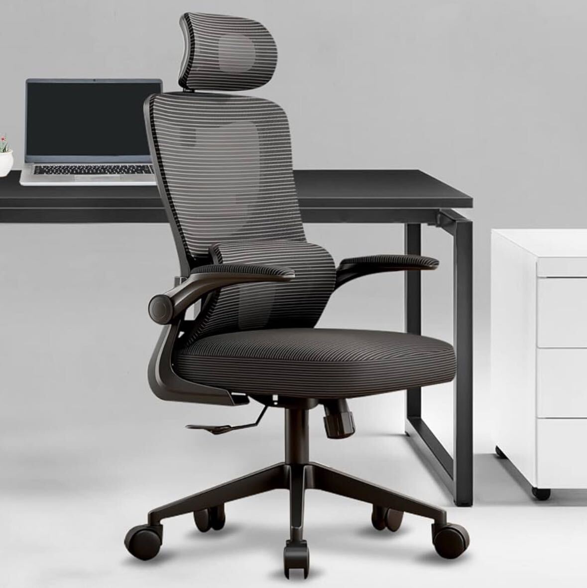 オフィスチェア メッシュ 椅子 テレワーク 疲れない デスクチェア 人間工学 リクライニング ロッキング S字立体背もたれ 跳ね上げ式、_画像1