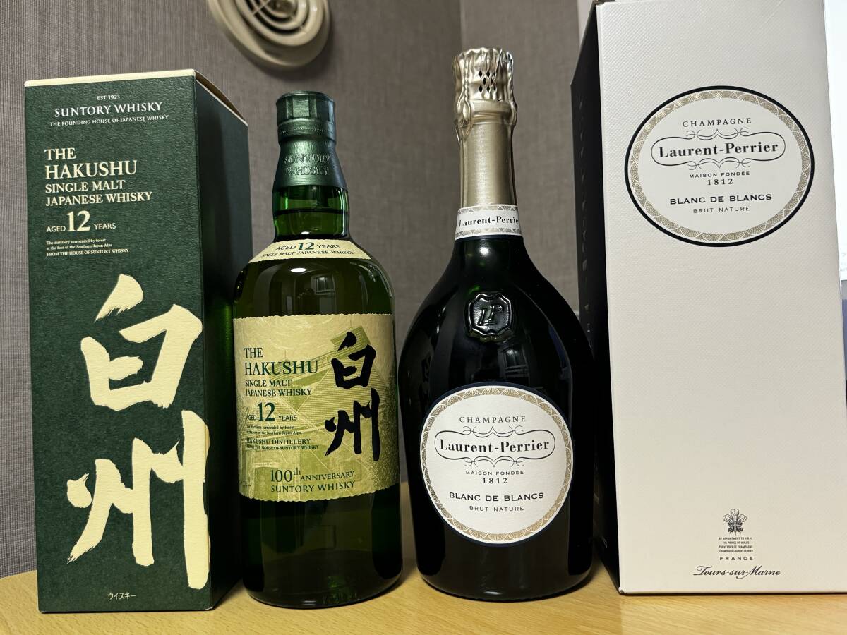 SUNTORY サントリー 白州 100周年記念ラベル 12年 700ml 未開封 箱あり + シャパーニュ ローランペリエ_画像1