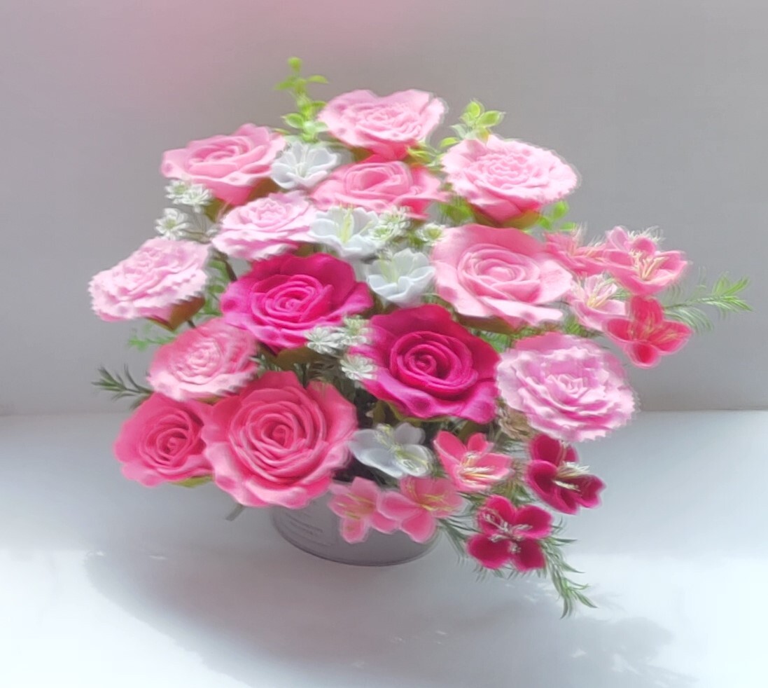 ☆フェルトで作ったピンクのバラの花とカーネーションの花、可愛い花たち☆の画像4
