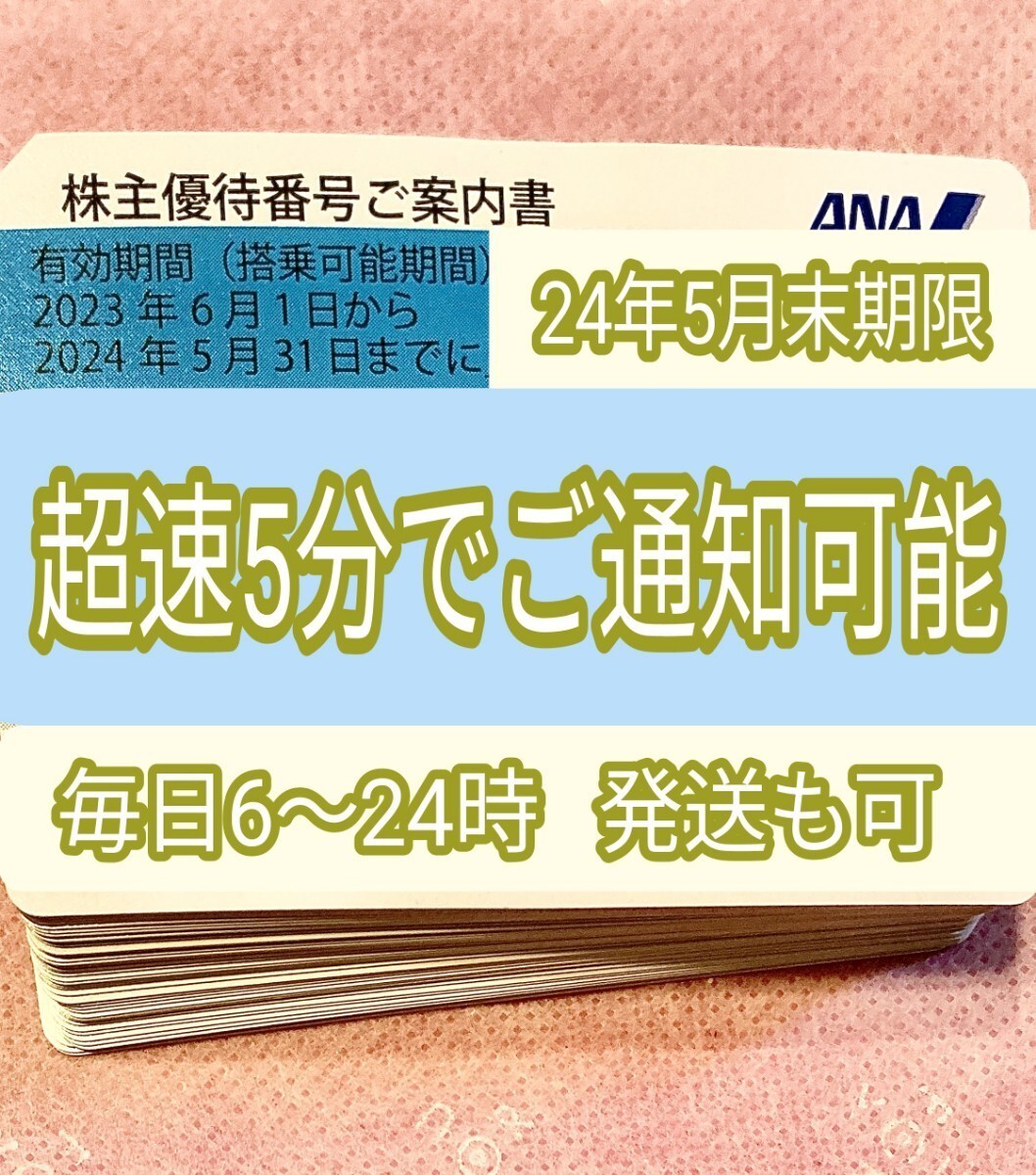 いつでも超速5分 番号通知です 発送も可 GWもOK ANA 全日空 株主優待券 搭乗期限24年5月末 1枚 2枚 3枚 4枚 5〜9枚 国内便 割引D_画像1