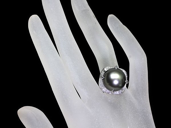 GI11102T【1円～】新品【RK宝石】《Pearl》黒蝶真珠 特大 約14.6ｍｍ珠 極上ダイヤモンド 1.02ct Pt900 高級リング 南洋真珠 パール ダイヤの画像5