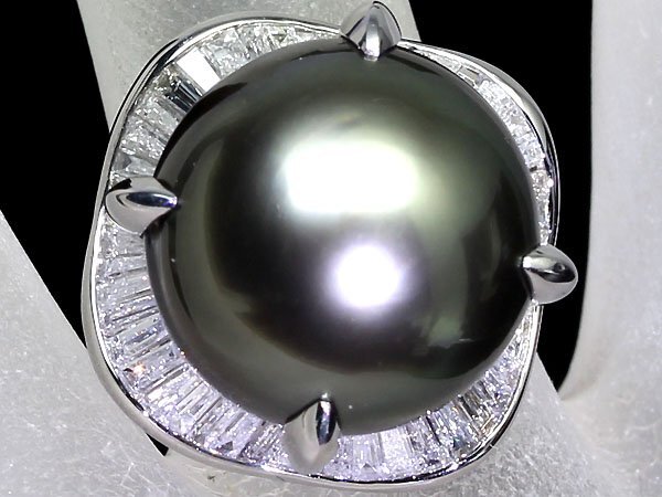 GI11102T【1円～】新品【RK宝石】《Pearl》黒蝶真珠 特大 約14.6ｍｍ珠 極上ダイヤモンド 1.02ct Pt900 高級リング 南洋真珠 パール ダイヤの画像1