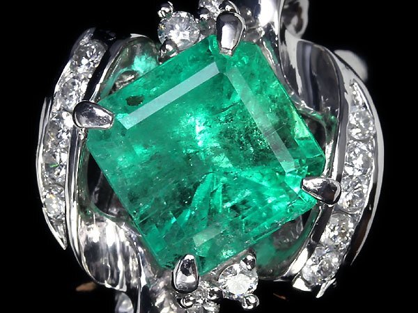 ZL11372T【1円～】新品【RK宝石】≪Emerald≫ 美しいテリ艶!! 極上エメラルド 特大3.574ct!! 極上ダイヤモンド Pt900 超高級リング ダイヤの画像1