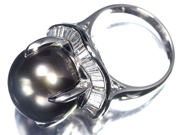 GI11102T【1円～】新品【RK宝石】《Pearl》黒蝶真珠 特大 約14.6ｍｍ珠 極上ダイヤモンド 1.02ct Pt900 高級リング 南洋真珠 パール ダイヤの画像4