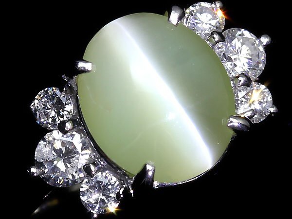 KV11437SS【1円～】新品【RK宝石】《Chrysoberyl》極上クリソベリルキャッツアイ 大粒3.6ct!! 極上ダイヤモンド Pt900 高級リング ダイヤの画像2