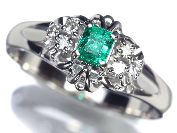 VK11458T【1円～】新品【RK宝石】《Emerald》美しいテリ艶!! 極上エメラルド 0.22ct 極上ダイヤモンド Pt900 高級リング ダイヤの画像1