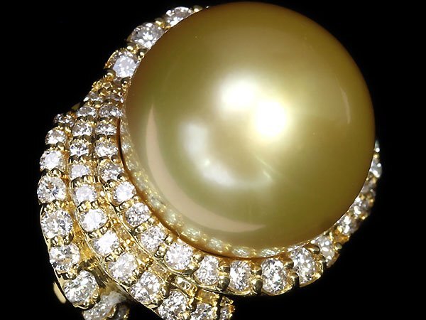 IOL11545S【1円～】新品【RK宝石】《Pearl》ゴールデンパール 特大約13.3ｍｍ珠 極上ダイヤモンド 0.9ct K18 超高級リング 白蝶真珠 ダイヤの画像4