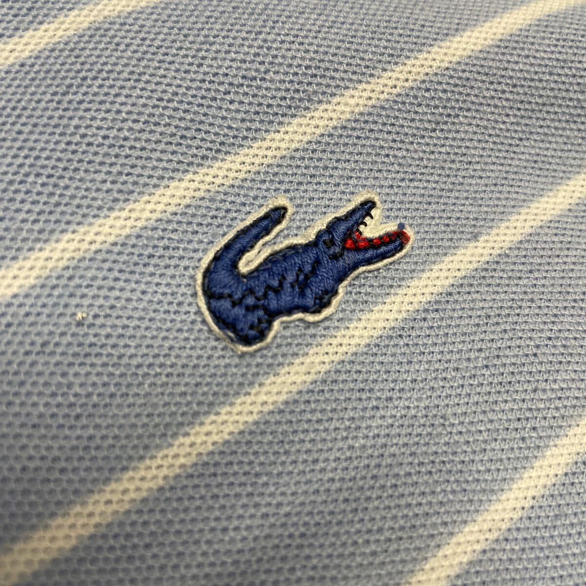 OLD lacoste ボーダー 半袖 ポロシャツ 水色 サックス Lサイズ ラコステ ヴィンテージ ビンテージ vintage 汚れあり（洗濯済みの画像1