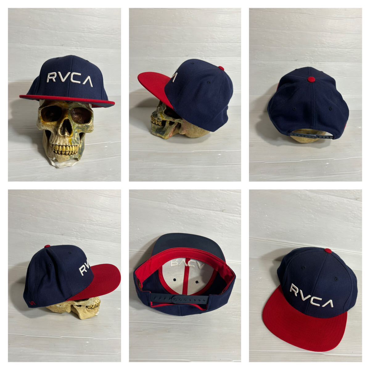 RVCA ルーカ　× THE CLASSICS 立体刺繍　デカロゴ　大　ベースボールキャップ　スナップバック　帽子　紺×赤　キャップ_画像2