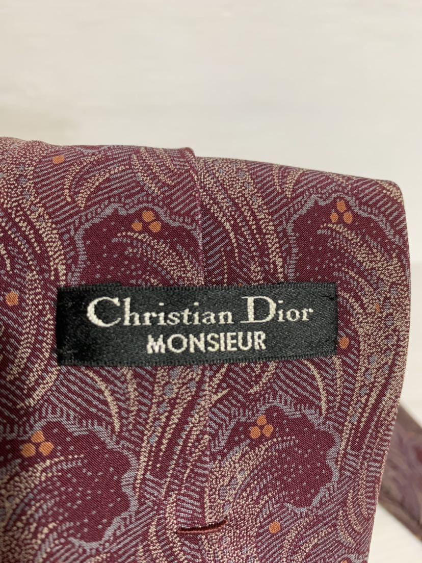 Christian Dior MONSIEUR クリスチャンディオール 波 柄 赤紫 × グレー × ベージュ × ピンク 絹100 シルクネクタイ_画像7