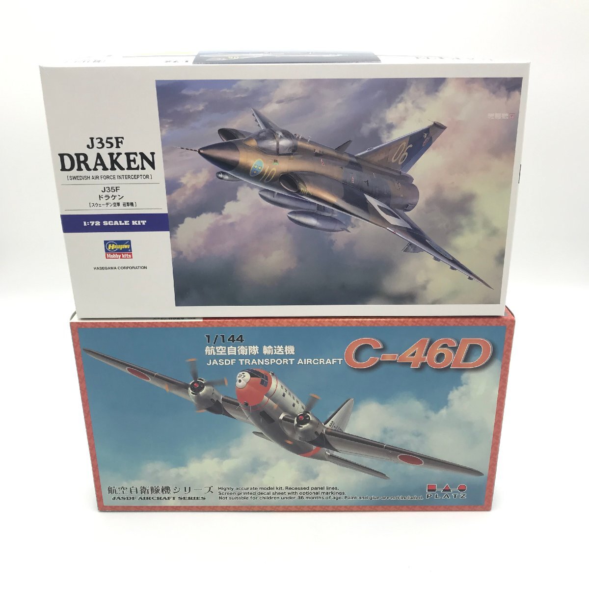 FUR【中古】内袋未開封 箱ダメージ有 1/144 航空自衛隊 輸送機 C-46D 1/72 J35F DORAKEN 2機セット【059-240415-ZU-04-FUR】_画像1