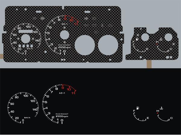 マツダ　AZ-1　CARA　ELメーター　スピードメーター　単品　ライスロケット製_下の画像は夜間点灯シーンです。