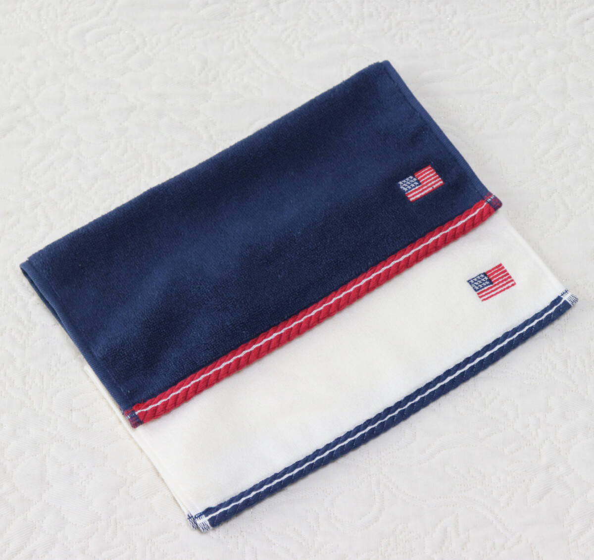 新品【ラルフローレン】夏の必需品! 2枚セット アメリカ国旗刺繍 ハンカチ ハンドタオル v4938