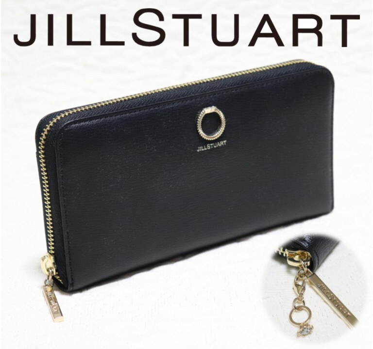 新品タグ付き【JILLSTUART ジルスチュアート】幸せの指輪モチーフ！チャーム付き ラウンドファスナー長財布 黒 v4177_画像1