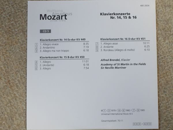 【10CD】 モーツァルト　ピアノ協奏曲集（第5番～第27番）／ ブレンデル（P）／ ネヴィル・マリナー ／ アカデミー室内管　　480 2599_画像8