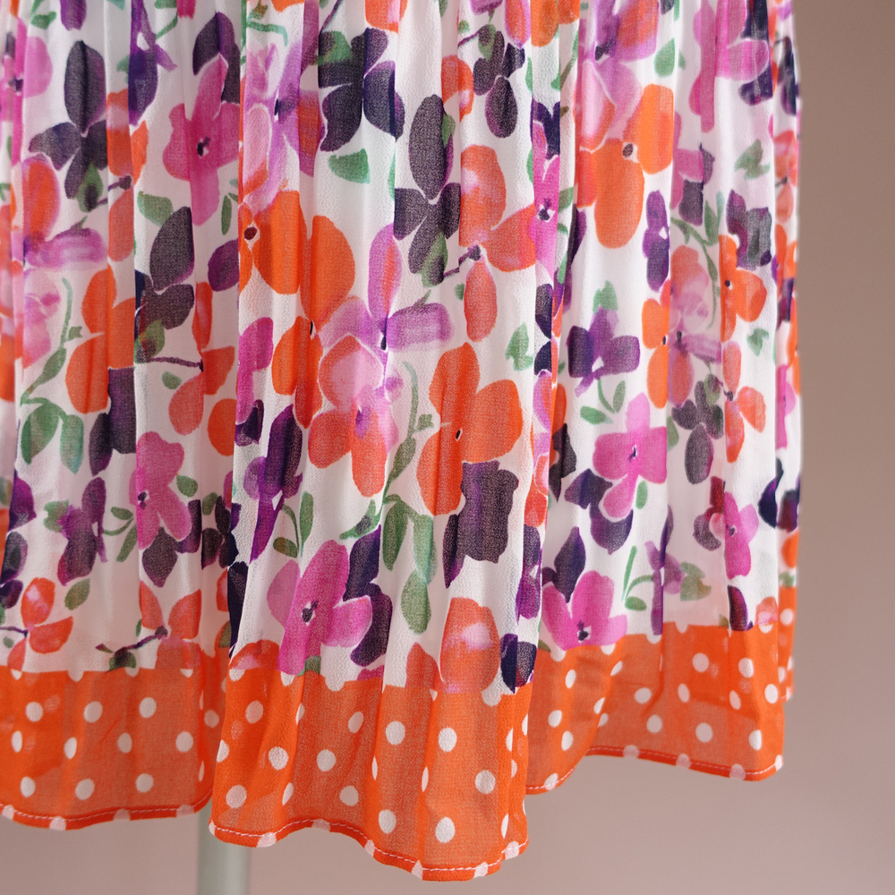 新品 DKNY 10/15号 ダナキャラン 白 オレンジ 紫 花柄 シフォン ワンピース パーティドレス 結婚式 二次会 フォーマル お呼ばれ 輝30W1704の画像6