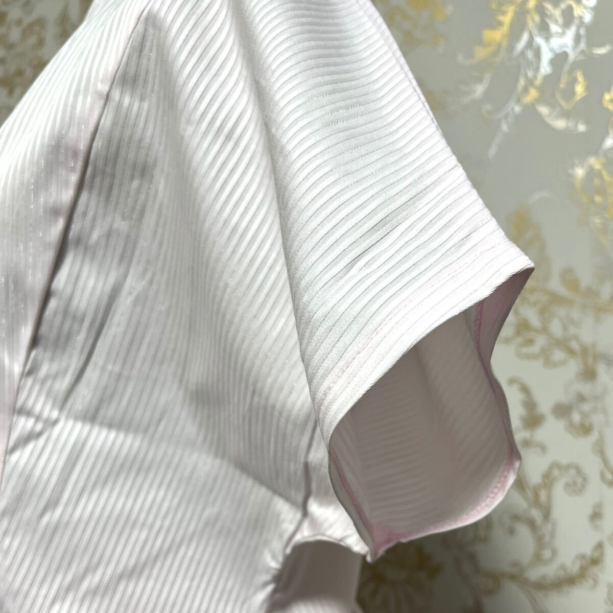 ブラウス半袖 ストライプ ペイルピンク+ホワイト《ハンドメイド》上品 なペイルカラーのストライプ！cotton！白 うすーーーいピンク_画像7